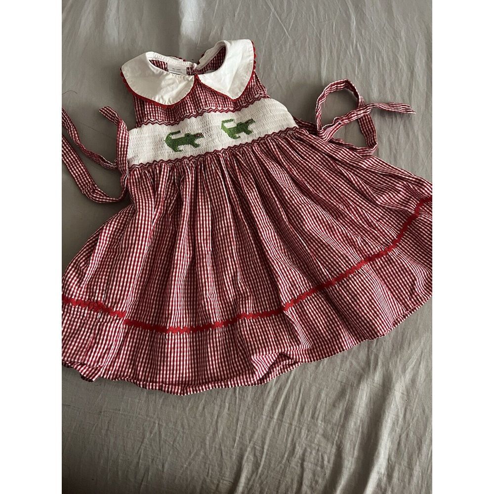 Windmill Kids Dress‎ Alligator Smocked 12m Sleeveless Tie Back A-Line Collared